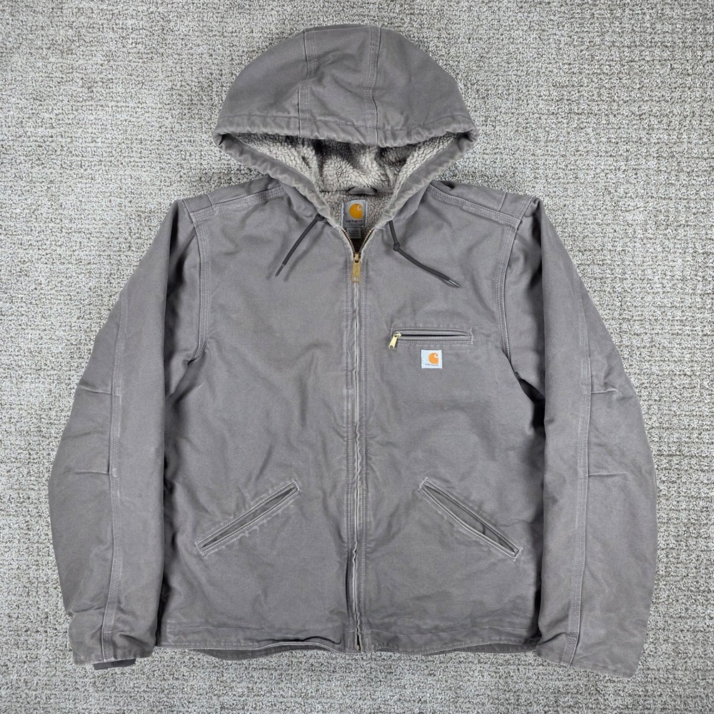 Carhartt WJ141-032 Sherpa Lined "Taupe Gray" Sierra Hooded Jacket Large 12/14